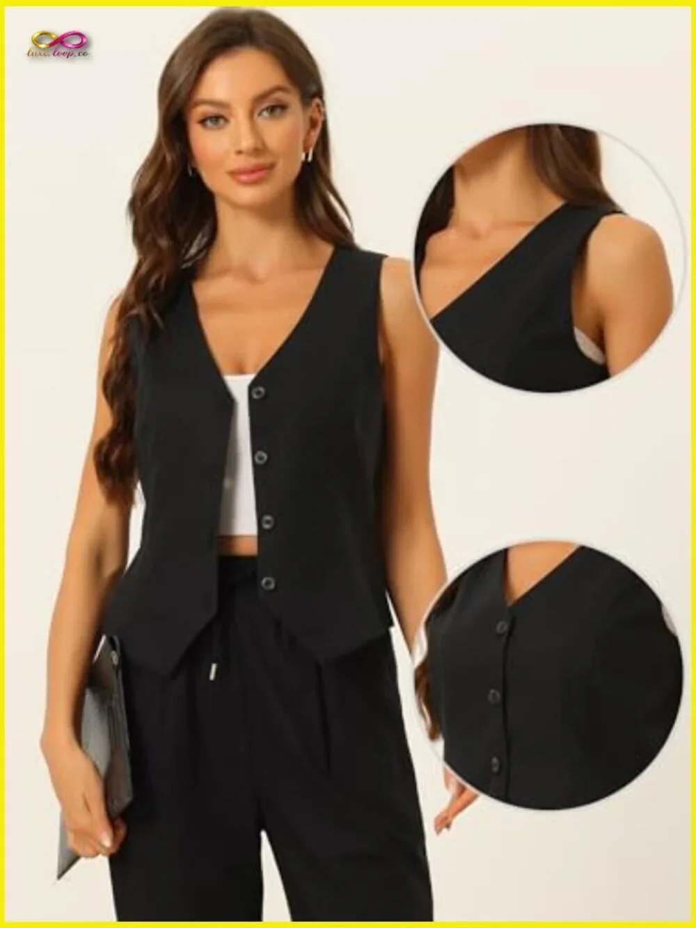 Cropped Cotton Linen Vest Sleeveless V-Neck Button Down Waistcoat Chic Minimal